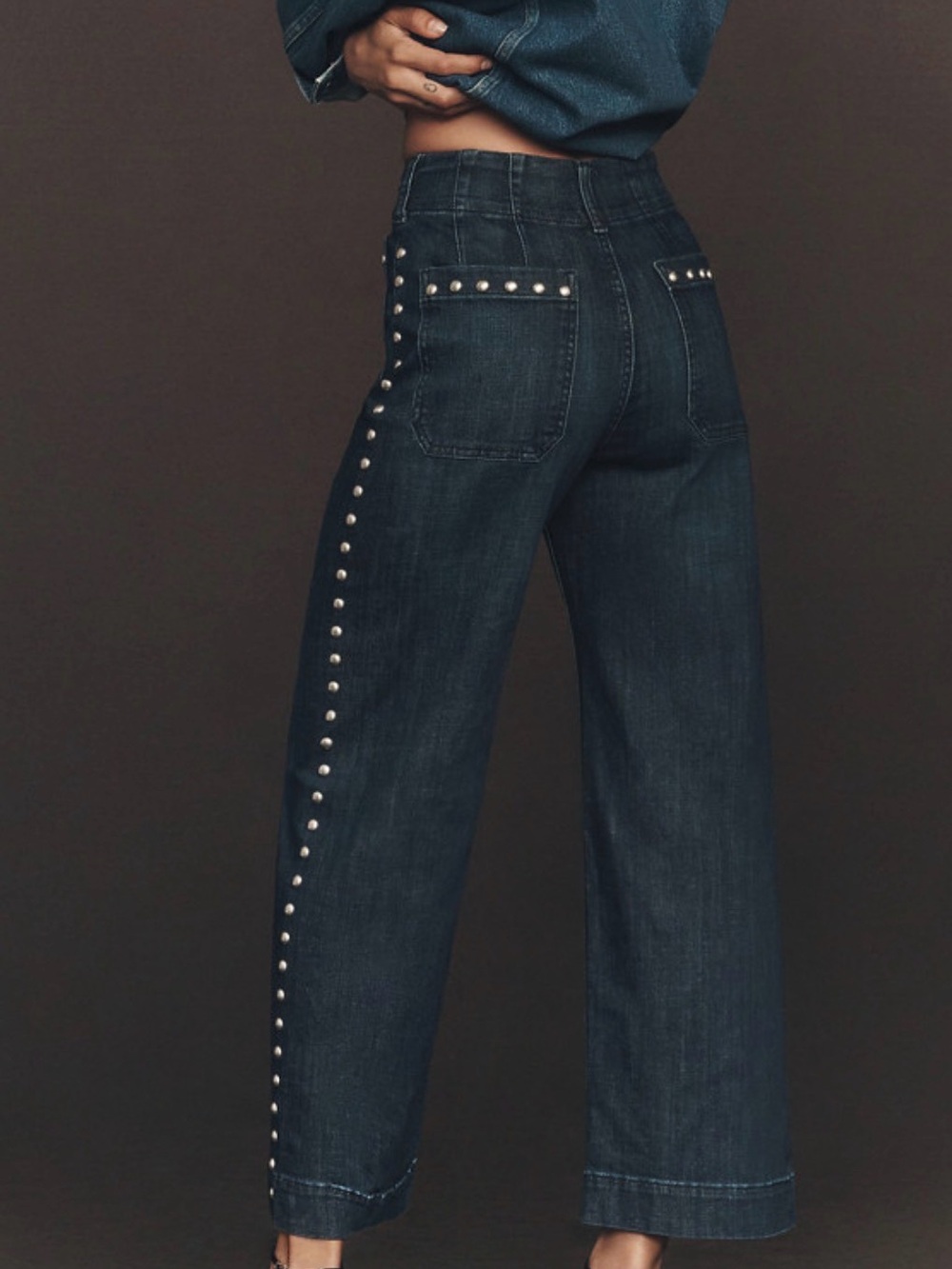 Maeve Dark Blue Wide-Leg Jeans with Side Stud Trim